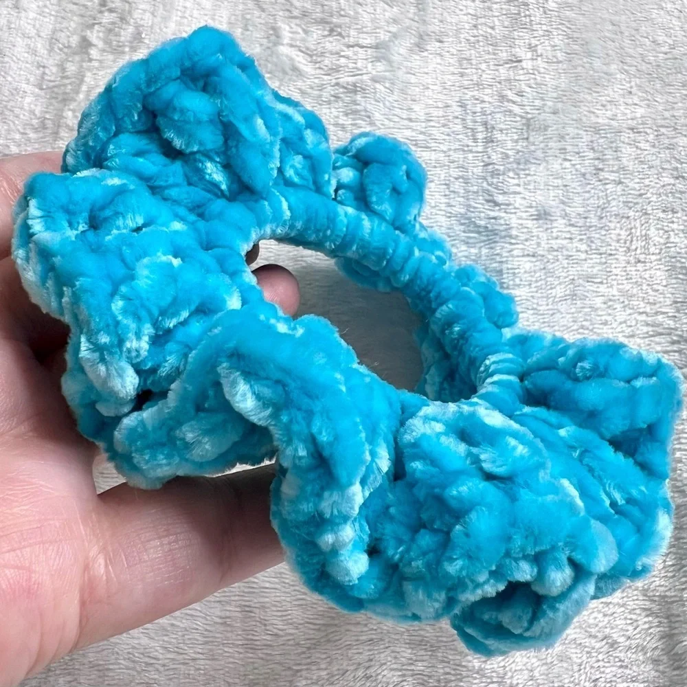 Handmade Crochet VELVET Ice Blue Large Hair Scrunchie Ice Princess PinkRainCloud